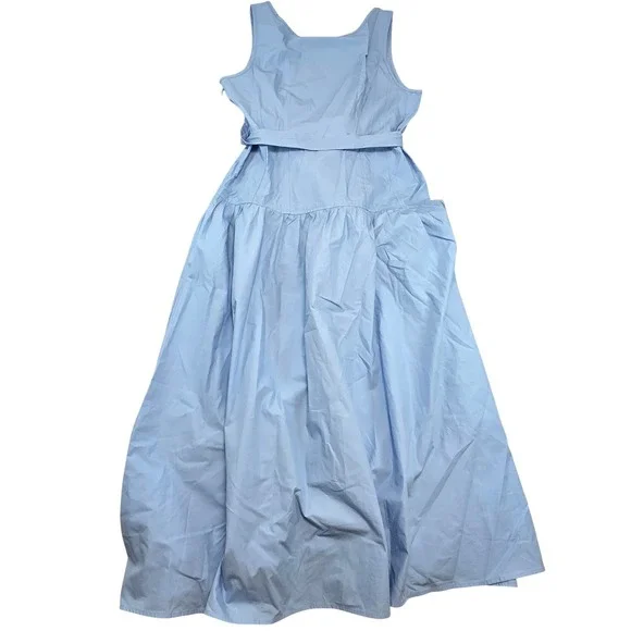 Banana Republic Women 10 Blue Poplin Scoop Princess Seams Midi Dress Tie Waist - Picture 8 of 8